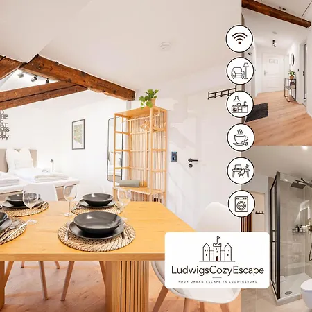شقة Ludwigscozyescape - Historisches Altstadt-apartment Mit Sichtbalken Am Residenzschloss, 6 Gaeste, Smarttv In Jedem Zimmer, Highspeed Wlan, Workspace, 24h Self Check-in, Parkhaus 2 Min Gehweite *